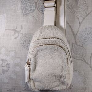 Elegant White Sherpa Crossbody Bag